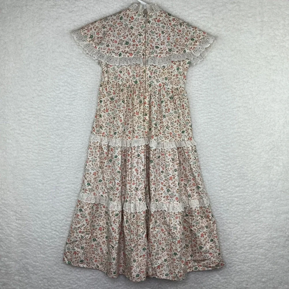 Vintage Floral Prairie Dress Girls 5 Maxi Tiered Lace Cottagecore Little House